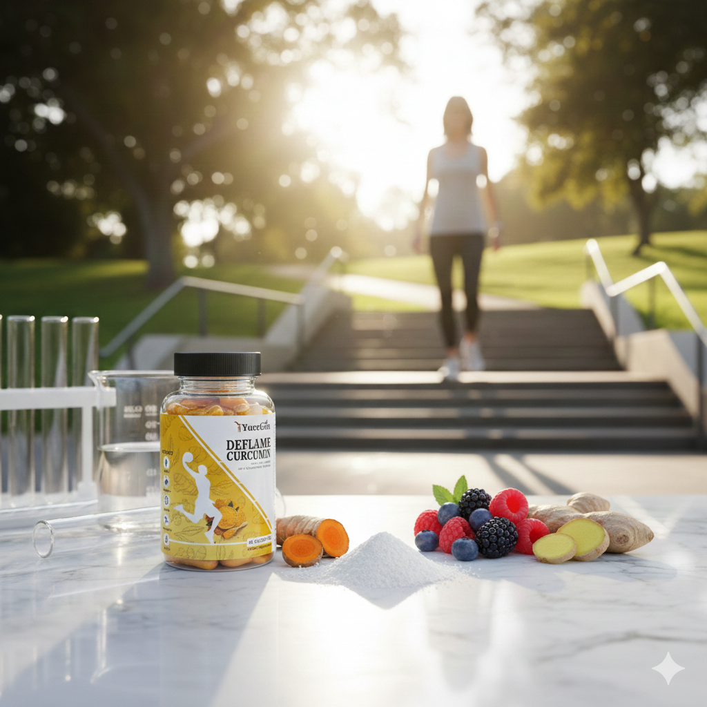 An active adult running comfortably outdoors, showcasing how to heal knee pain using glucosamine & chondroitin msm supplements.